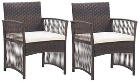 vidaXL Cadeiras de jardim com almofadões 2 pcs vime PE castanho