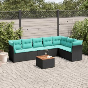vidaXL 8 pcs conjunto de sofás p/ jardim c/ almofadões vime PE preto