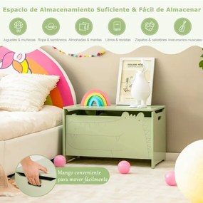 Caixa de brinquedos para crianças com dobradiça de segurança para o quarto das crianças 60 x 33 x 37,5 cm Verde