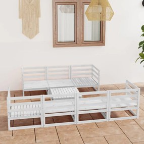 8 pcs conjunto lounge de jardim pinho maciço branco