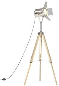 vidaXL Candeeiro de chão tripé 140 cm madeira mangueira maciça