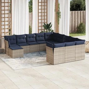 vidaXL 12 pcs conjunto sofás p/ jardim c/ almofadões vime PE cinzento