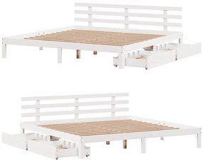 Estrutura de cama c/ gavetas 180x200 cm pinho maciça branco