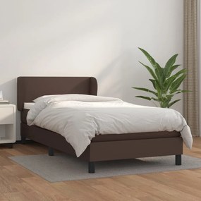 vidaXL Cama com molas/colchão 90x200 cm couro artificial castanho
