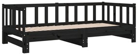Estrutura sofá-cama de puxar 2x(90x190) cm pinho maciço preto