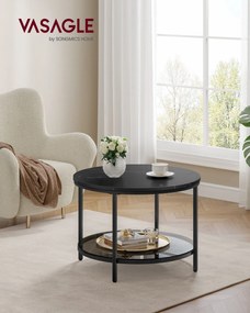 Mesa de centro 65 x 46 cm (Ø x A) de 2 níveis com tampo em efeito mármore-Preto