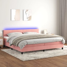 Cama box spring c/ colchão/LED 200x200 cm veludo rosa