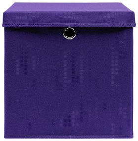 Caixas de arrumação com tampas 10 pcs 32x32x32 cm tecido roxo