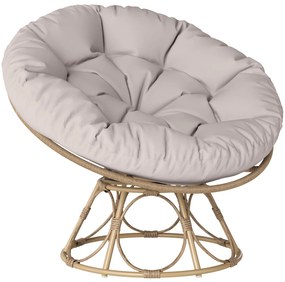 Outsunny Cadeira Papasan em Resina Efeito Vime Giratória a 360° com Almofada Acolchoada Ø 100 cm Cinza Claro | Aosom Portugal