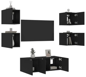 vidaXL 6 pcs móveis de parede p/ TV c/ LEDs derivados de madeira preto