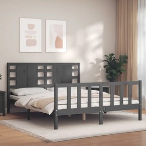 Estrutura de cama com cabeceira 160x200 cm madeira maciça cinza