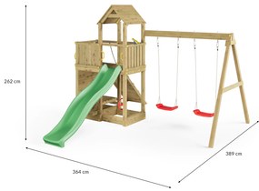 Parque infantil Crianças Exterior FLOPPI KDI Escorrega Verde, Baloiço duplo, parede de escalada