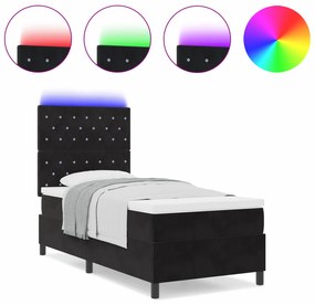 Cama Box com Colchão e LED Preto 100x200 cm Veludo