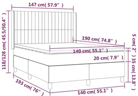 Cama box spring c/ colchão e LED 140x190 cm tecido cor creme