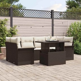 vidaXL Conjunto de Sofá de Jardim com 7 Peças e Almofadas Marrons em Rattan Sintético