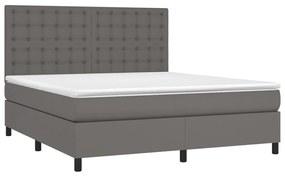 Cama box spring c/ colchão/LED 160x200cm couro artificial cinza