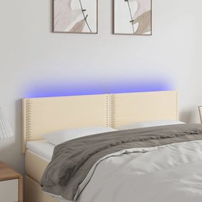 Cabeceira de cama c/ luzes LED tecido 144x5x78/88 cm cor creme