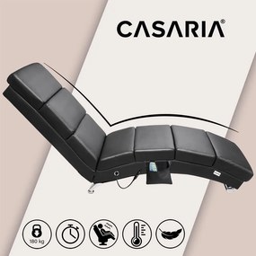 Espreguiçadeira London em couro sintético preto com função de massagem e aquecimento 186x55x89 cm Preta