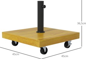 Base para guarda-sol 45 C x 45 L x 36,5 A cm base de lastro com peso líquido de 25 kg em metal e 4 rodas preto e efeito madeira
