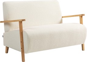 HOMCOM Sofá de 2 Lugares Estofado em Borreguito com Acolchoado Espesso Apoios de Braço e Pés de Madeira 118x76x78 cm Creme | Aosom Portugal