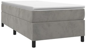 Cama com molas/colchão 90x190 cm veludo cinza-claro