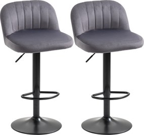 HOMCOM Conjunto de 2 bancos de bar de design contemporâneo com apoio para os pés altura regulável e giratórios cinza | Aosom Portugal