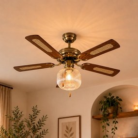 Ventilador de teto latão com madeira 107,5cm com interruptor de tração - Mistral Karel