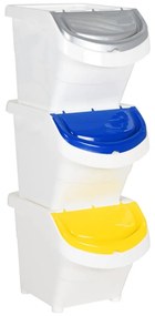 Caixotes do lixo com tampa empilháveis 3 pcs 78 L PP branco