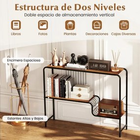 Mesa consola de entrada com Estante e Estrutura metálica de 2 níveis para corredor de entrada 99 x 27 x 79 cm nogueira e preto