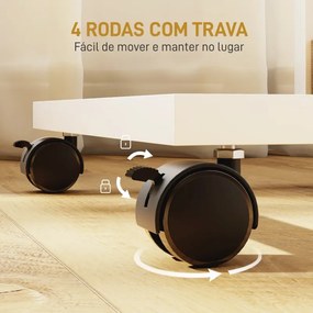 Mesa Auxiliar em Forma de C com Rodas Prateleiras Abertas e Estrutura em Aço para Sala ou Quarto 51x33x66 cm Madeira e Branco