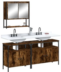 vidaXL 3 pcs conjunto de móveis WC madeira processada carvalho fumado