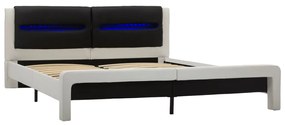 Estrutura cama c/ LEDs couro artificial 180x200cm branco/preto