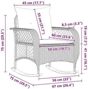 Cadeira de baloiço p/ jardim com almofadões vime PE cinza-claro