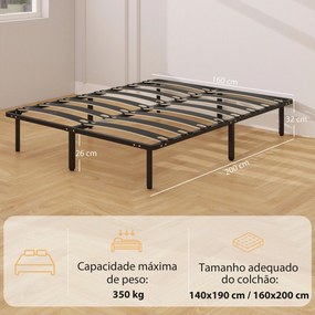 Estrutura de Cama 160x200 cm (COLCHÃO NÃO INCLUIDO) com Espaço de Armazenamento Abaixo e Ripas de Álamo Fácil de Montar Carga 350 kg Preto