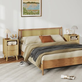 Conjunto de 2 mesas de cabeceira 40 x 40 x 61 cm, com 2 gavetas e um compartimento aberto, cantos arredondados, cor carvalho