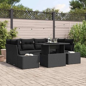vidaXL Conjunto de Sofá de Jardim 7 Peças com Almofadas Preta Polirattan