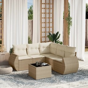 6 pcs conjunto de sofás p/ jardim com almofadões vime PE bege