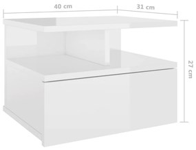 Mesa cabeceira suspensa 40x31x27 cm contrapl. branco brilhante