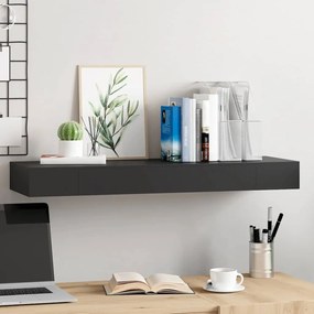 Prateleira de parede suspensa com gaveta 80x25x8 cm preto