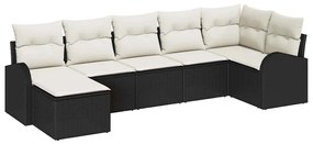 Conjunto de Sofá de Jardim de 7 Peças com Almofadas em Rattan Preto