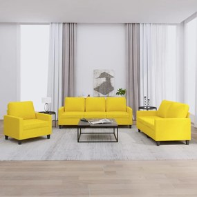 3 pcs conjunto de sofás com almofadões tecido amarelo-claro