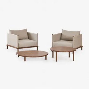 Conjunto De Jardim Com 2 Poltronas E 2 Mesas De Centro Redondas Em Madeira De Acácia Olivia Castanho-acácia Escuro & Castanho-acácia Escuro - Sklum