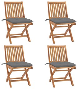 vidaXL Cadeiras de jardim dobráveis c/ almofadões 4 pcs teca maciça