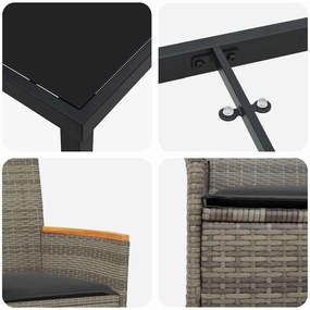 Conjunto de Jantar de Jardim com 5 Peças com Almofadas Cinza em Rattan