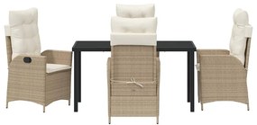 Conjunto de jantar de jardim com 5 peças e almofadas bege em rattan si