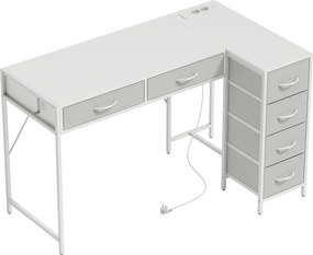 HOMCOM Secretária de Canto Reversível com 6 Gavetas 126x48 cm com Tomada de Energia Porta USB e USB-C Branco | Aosom Portugal
