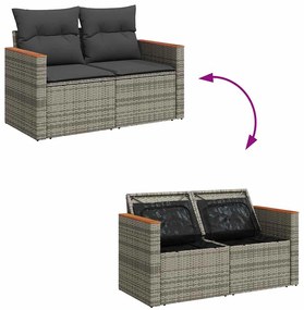 6 pcs conjunto sofás jardim com almofadões PE/acácia cinzento