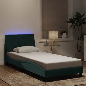 Estrutura de cama c/ luzes LED 80x200 cm veludo verde-escuro