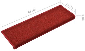 Tapete/carpete para degraus 15 pcs 65x21x4 cm vermelho