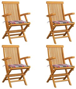 Cadeiras de jardim c/ almofadões xadrez vermelho 4 pcs teca